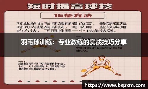 羽毛球训练：专业教练的实战技巧分享